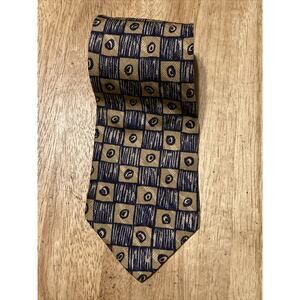 Bugatti Geometric Silk Tie Pointed Classic Necktie Navy blue And golden Tan